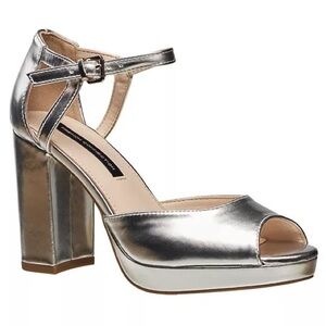 French Connection Silver Platform Peep Toe Pumps Size 9 BNWOB